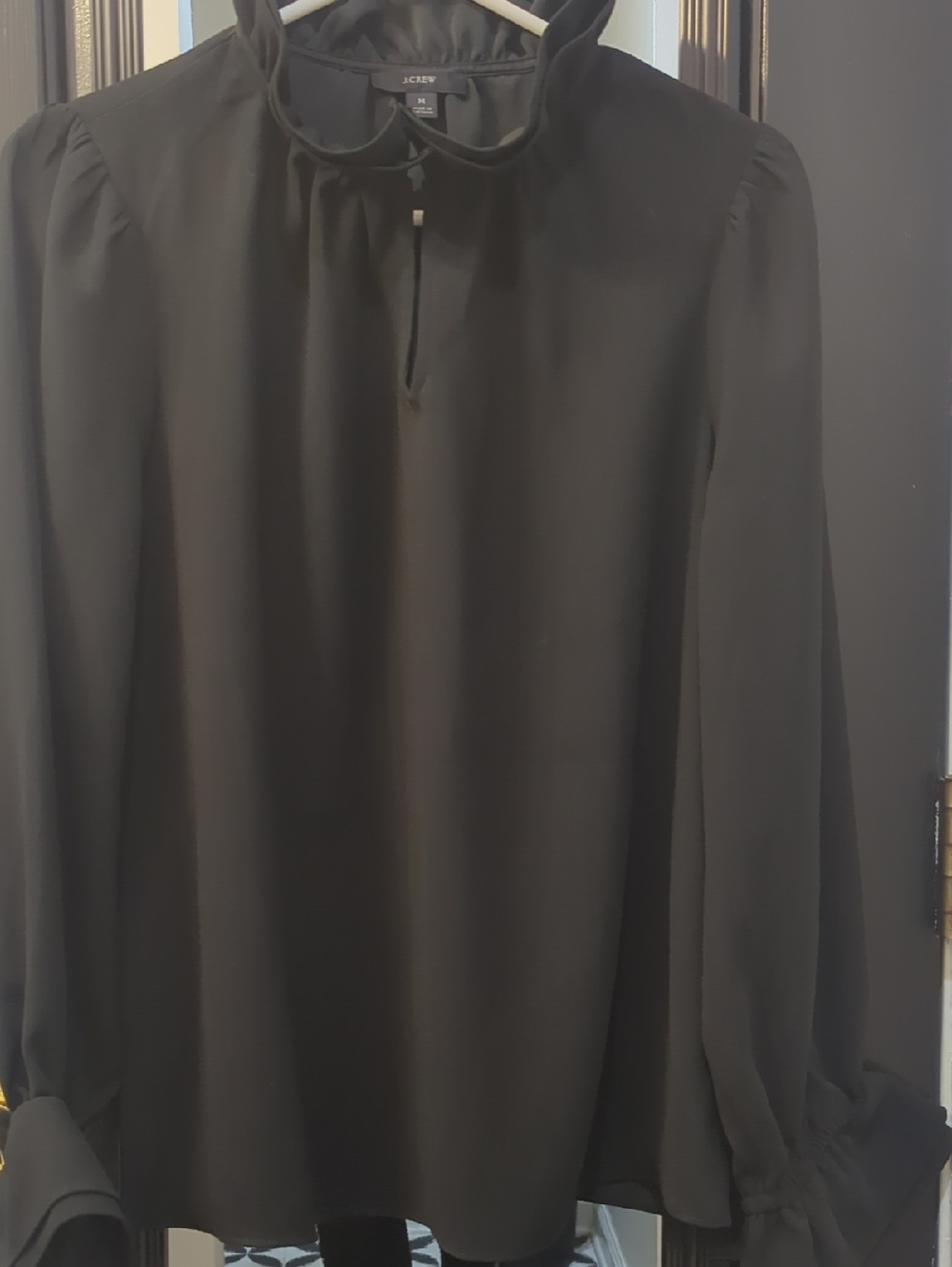J. Crew Black Long-Sleeve Ruffle-Neck Dress Shirt